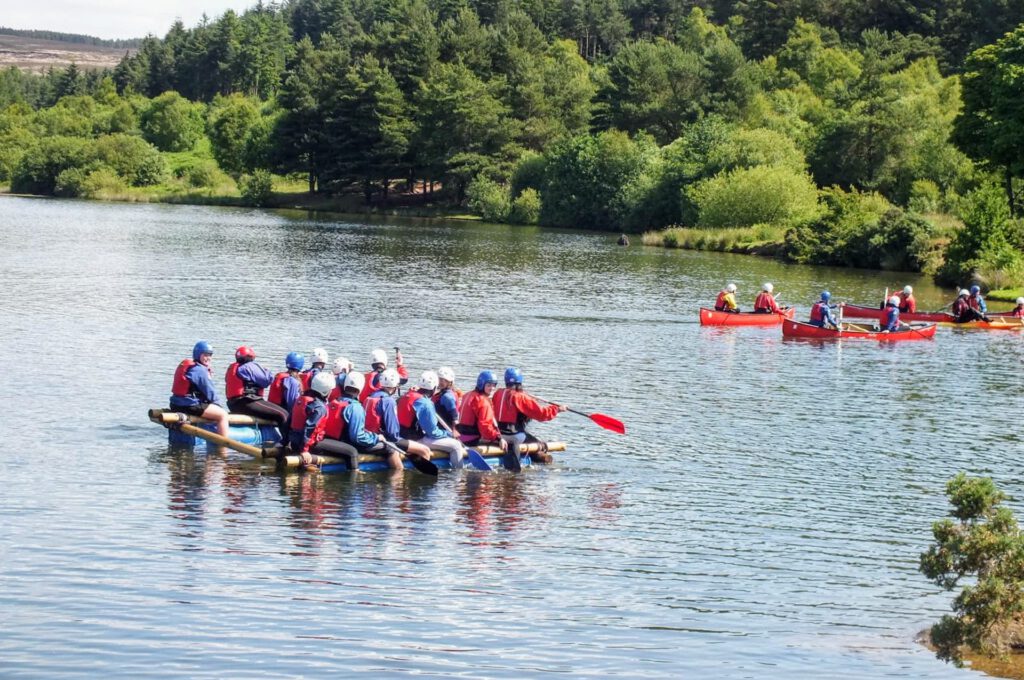 raft building and canoeing at Cod Beck Reservoir