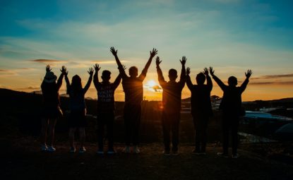 group of people jumping together